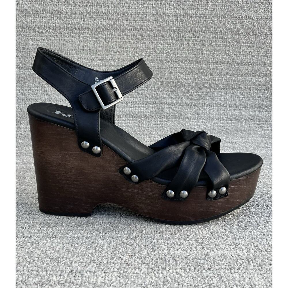 Kork-Ease Black Knotted Leather Platform Wedge Sandal